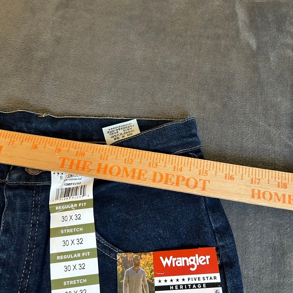 Wrangler Five Star Heritage Jeans Mens 30x32 Dark Wash Blue Regular Stretch NWT - Picture 8 of 13